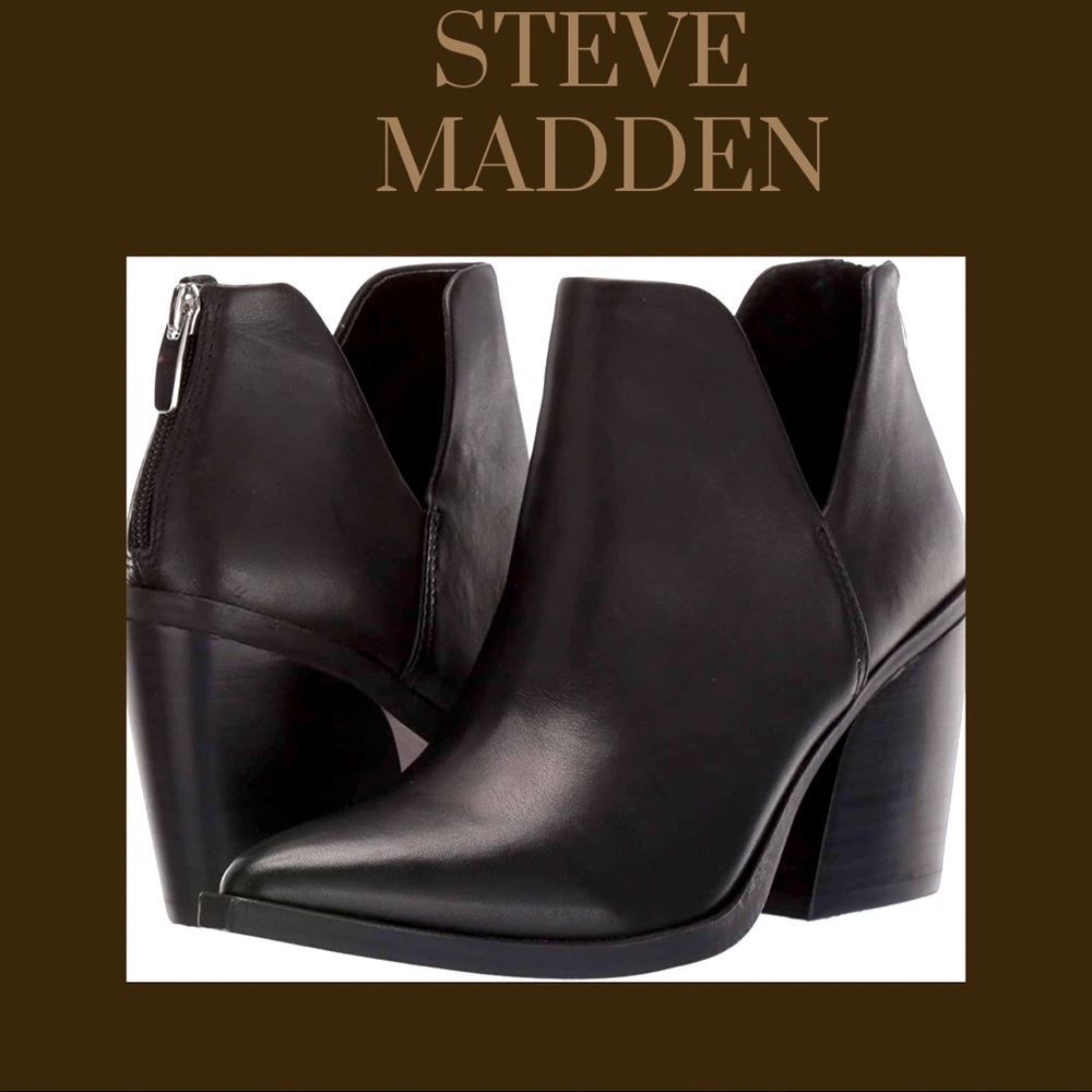 Steve Madden Women's Alyse Black Leather Fashion Ankle Boots Size 10M